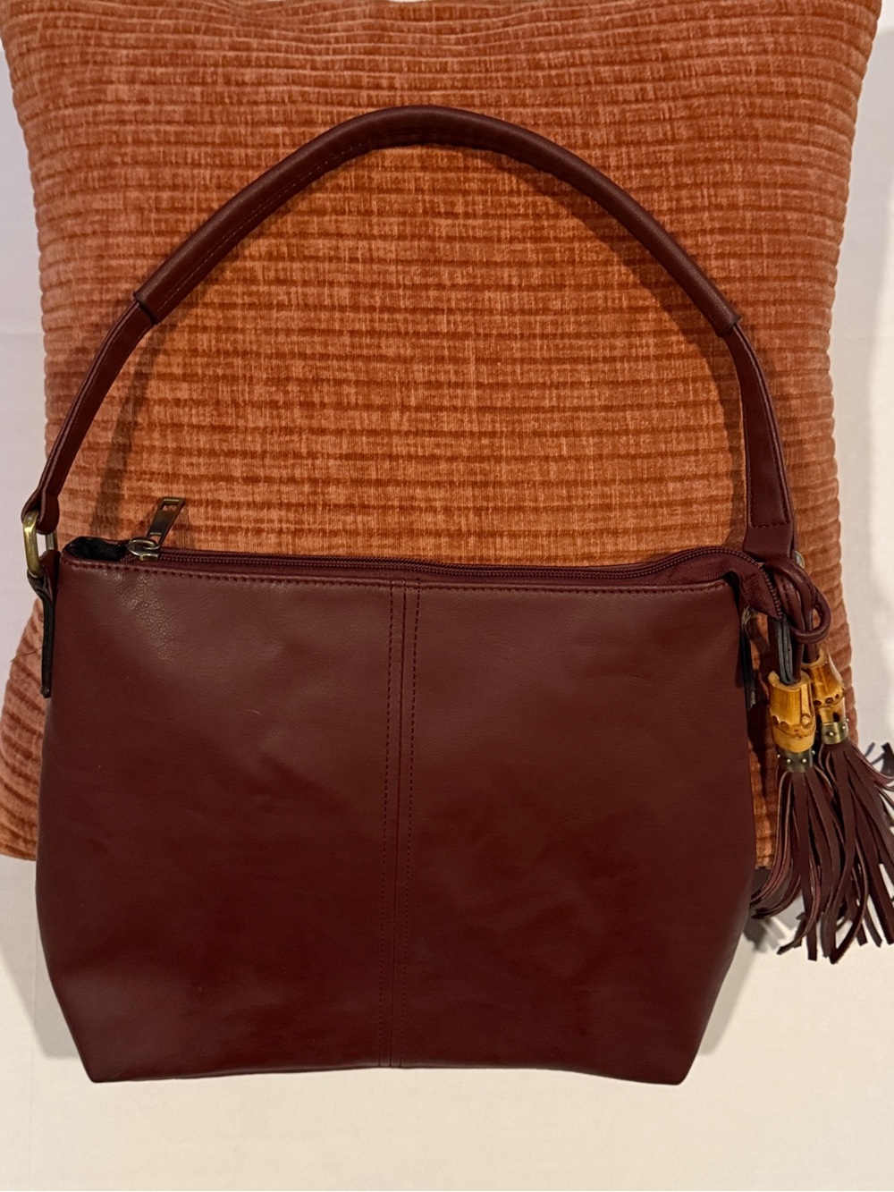 Cracker Barrel Deep Brown Faux Leather Shoulder Bag with Tassel